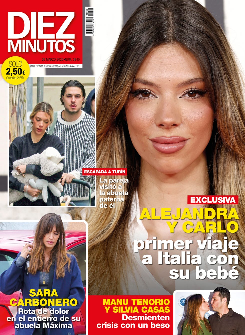 portada de la revista diez minutos, numero 3840, con alejandra rubio en portada por su viaje a italia con carlo costanzia y su bebe