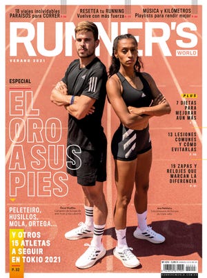 portada de runner's world de junio de 2021 con ana peleteiro y óscar husillos, edicion olimpica