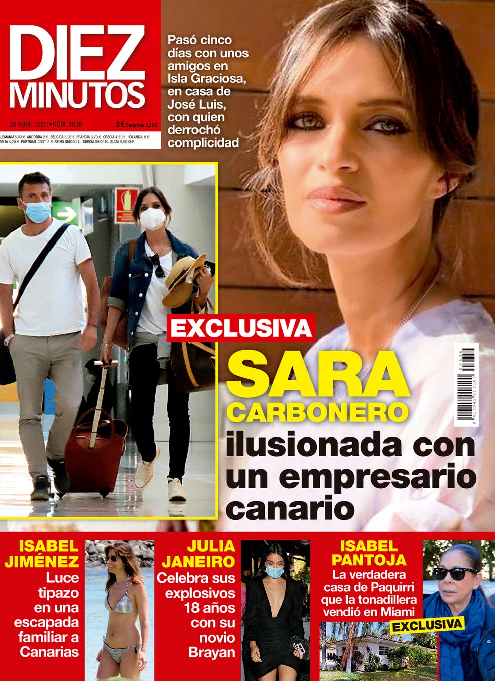 Portada de una revista con artículos sobre celebridades y noticias exclusivas.