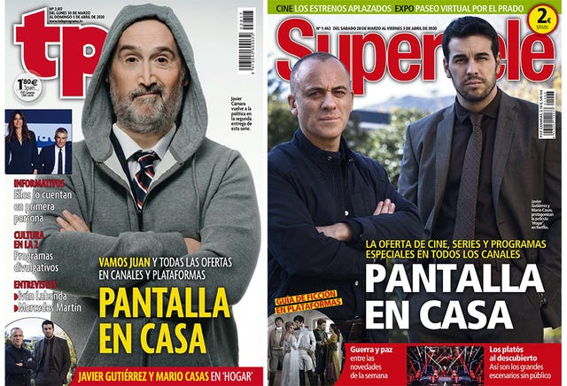 Portadas de Supertele y TP, con Javier Cámara, Javier Gutiérrez y Mario Casas.