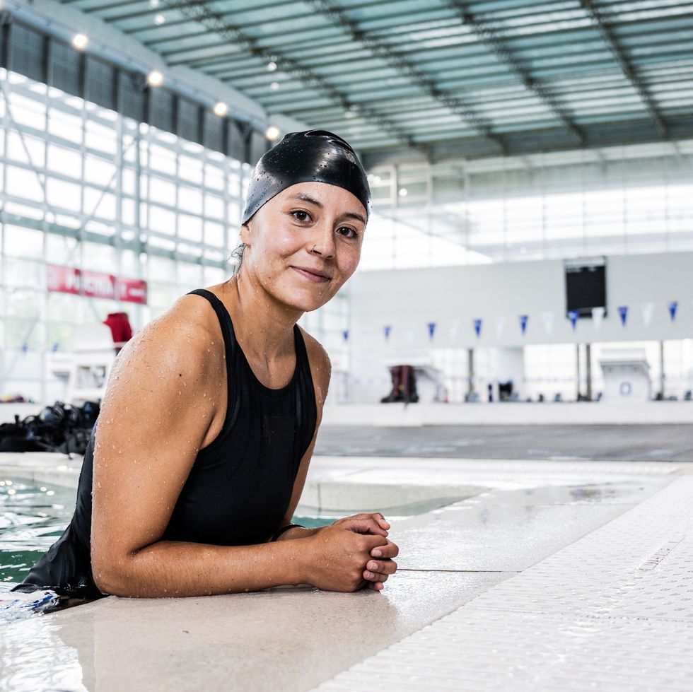 female swimmer at the poolside