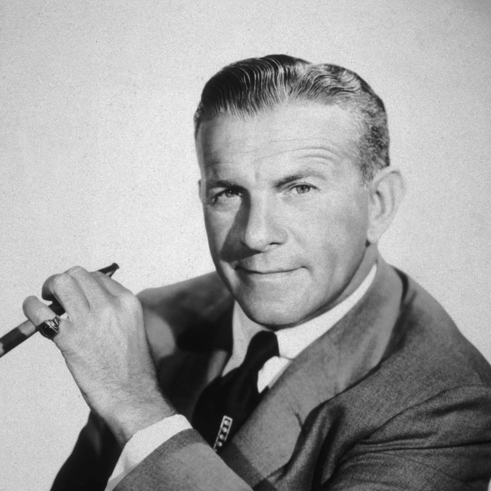 circa 1955: portrait of american comedian and actor george burns (1896 1996), holding a cigar in one hand. he wears a suit and has a ring on his pinkie. (photo by hulton archive/getty images)