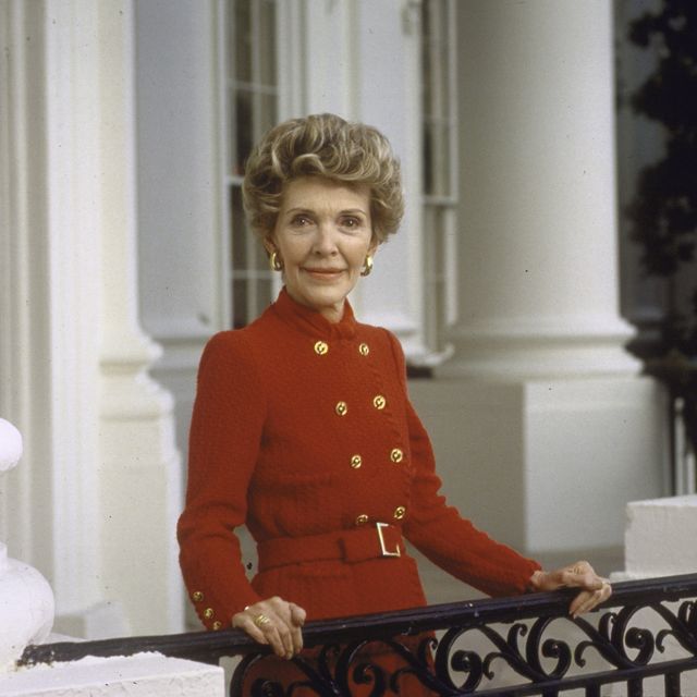portrait of first lady nancy reagan on white house balcony