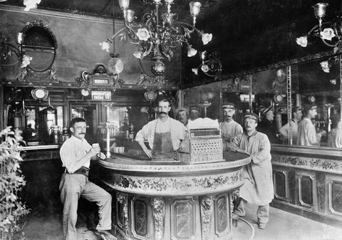 portrait of men in bar, paris, france, circa 1900