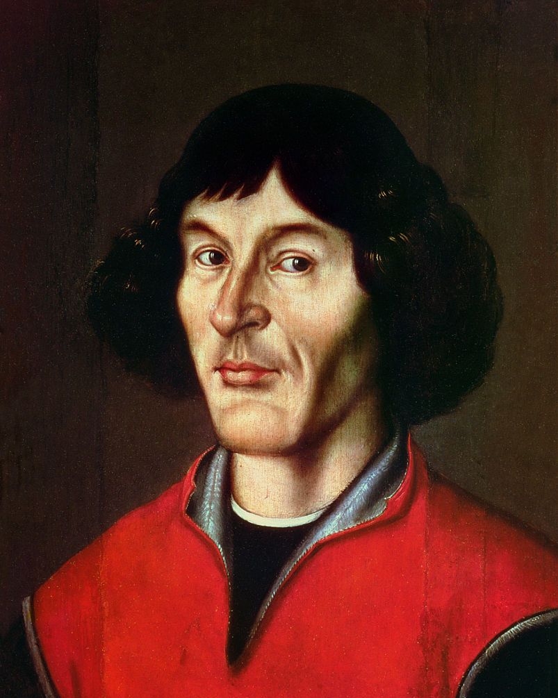 nicolaus copernicus wearing a red outfit in a portrait painting