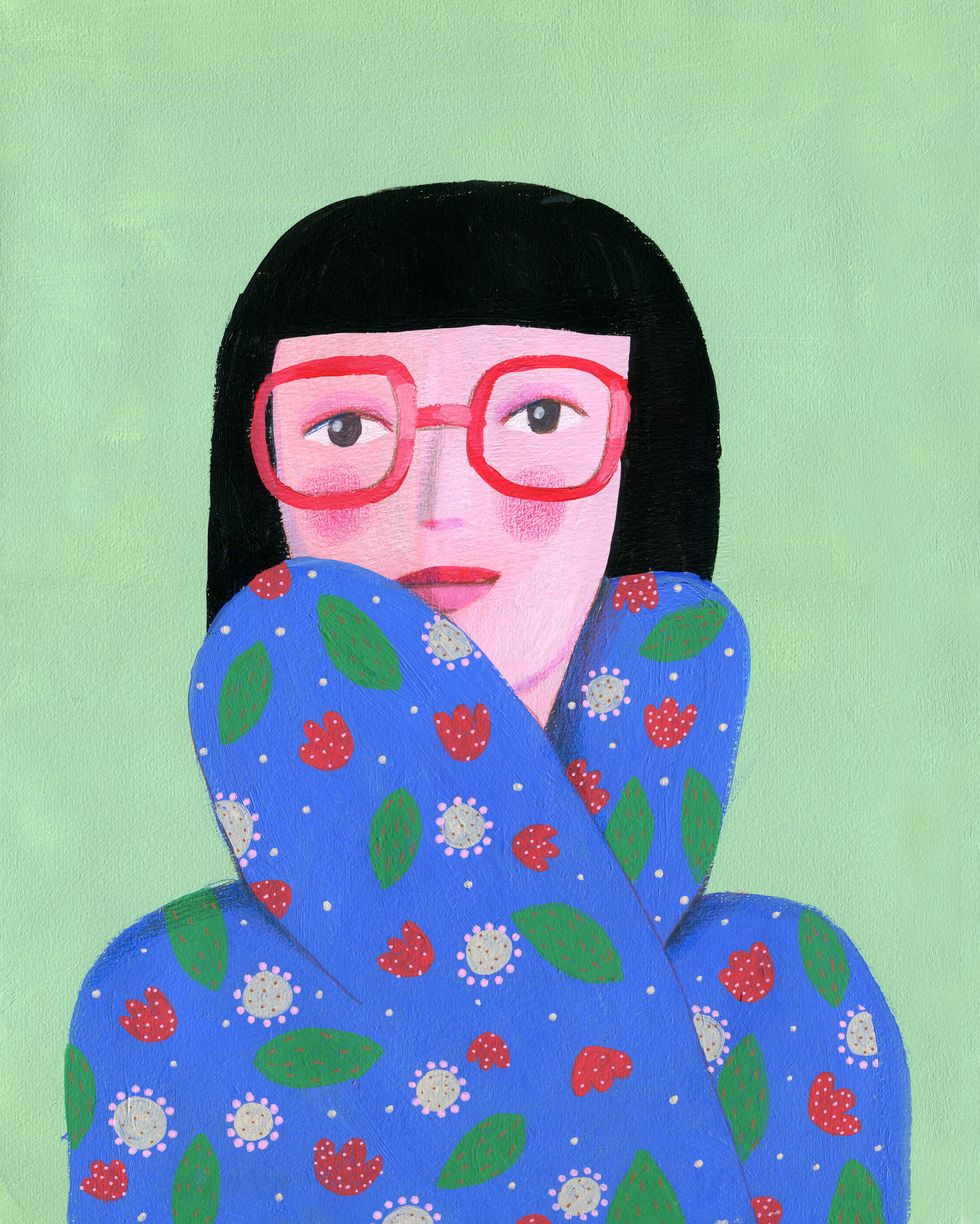 portrait with glasses and flowers
