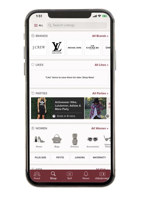the website poshmark displayed on an iphone against a white backdrop