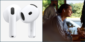 airpods and a woman wearing earbuds