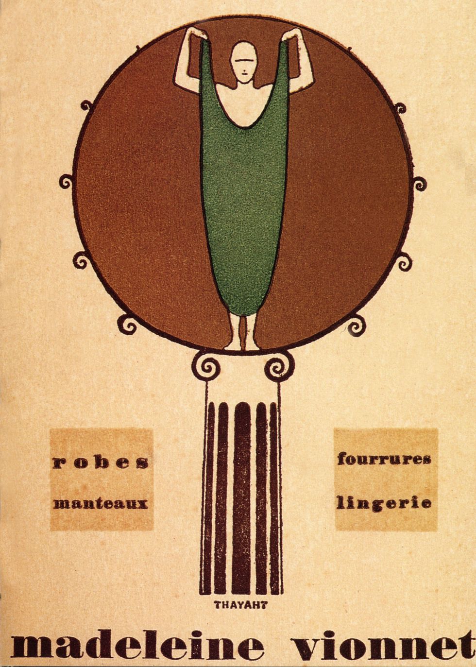 Poster for creations by Madeleine Vionnet (dresses, coats, furs, underweras), 1919