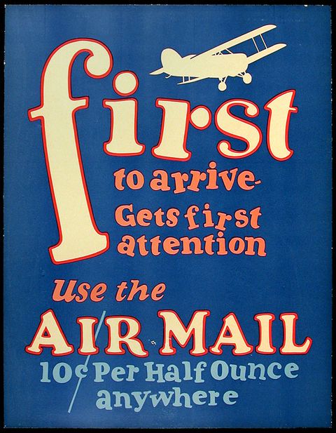 a patriotic airmail poster advertising rates