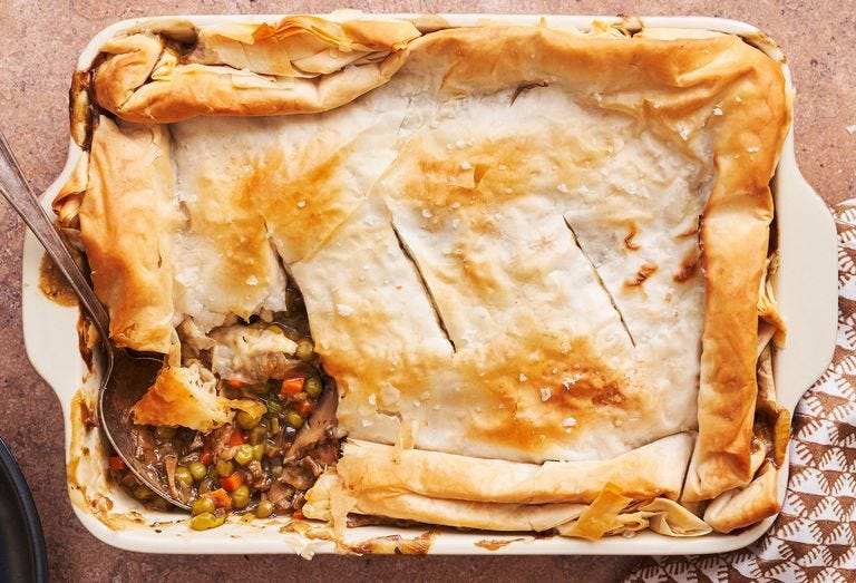 vegan pot pie topped with puff pastry