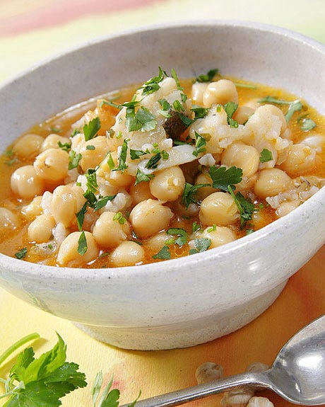 potaje de garbanzos y bacalao con arroz