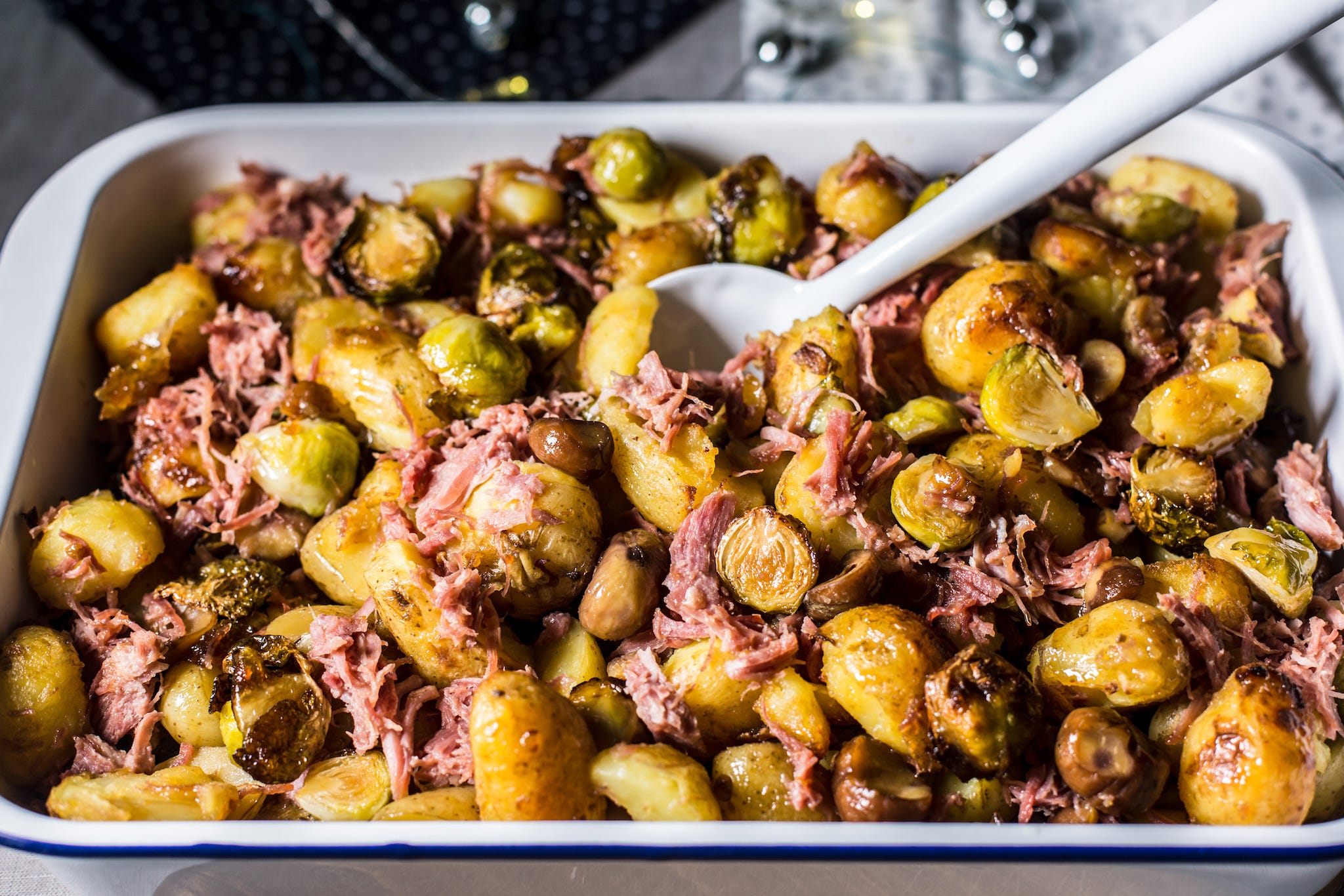 Brown Ale Glazed Ham Hock and Brussels Sprouts 