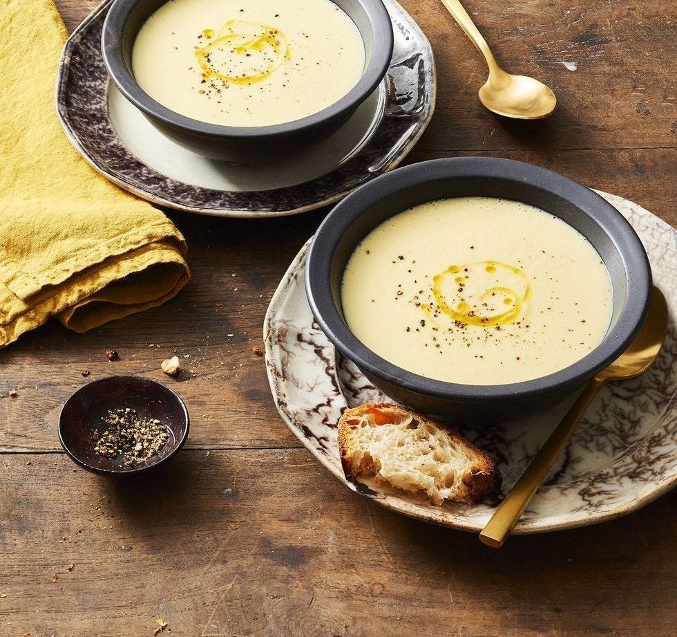 potato leek soup in a bowl