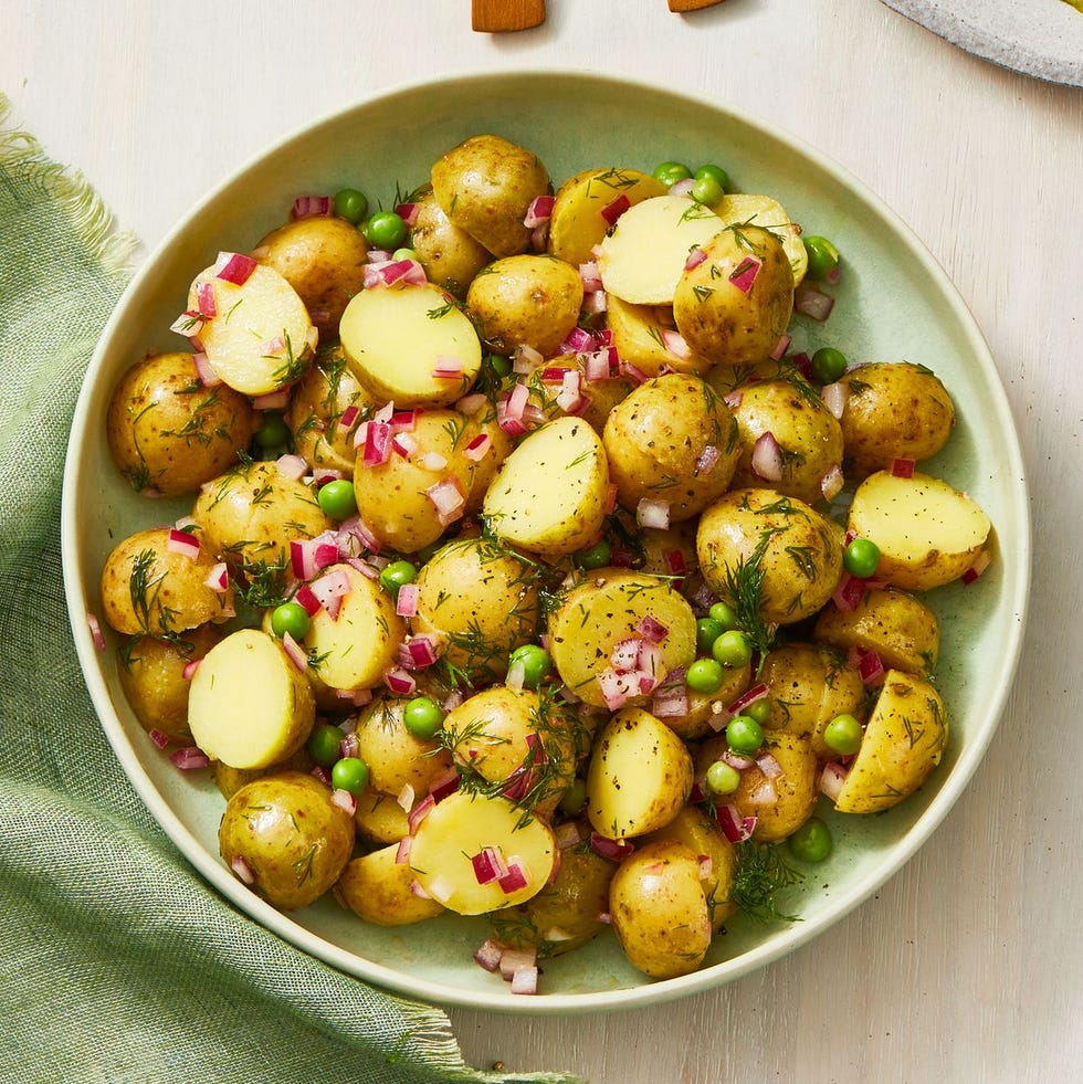 potato salad with vinaigrette on a pale green plate