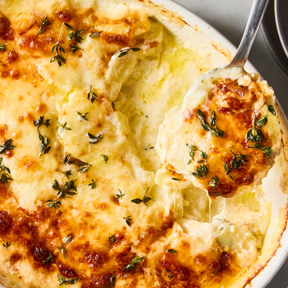 potatoes au gratin topped with thyme
