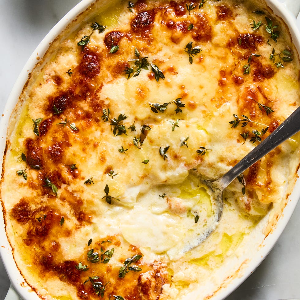 potatoes au gratin topped with thyme
