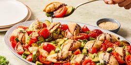 deep fried dumplings tossed with soy and chili marinated tomatoes and cucumbers
