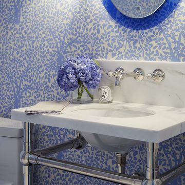 blue, bathroom, tile, room, purple, wall, majorelle blue, bathroom sink, interior design, wallpaper,