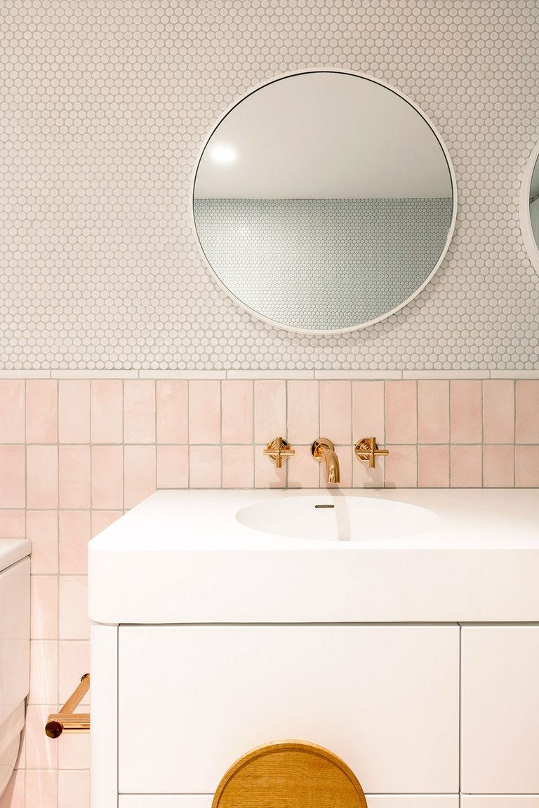 Tile, Bathroom, Room, Wall, Property, Interior design, Yellow, Sink, Architecture, Plumbing fixture, 