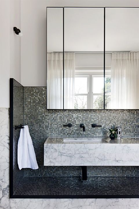 modern bathroom with shimmering tiles
