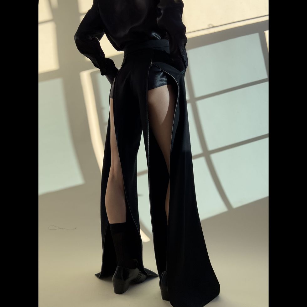 a woman wearing black lingerie