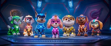 callum shoniker as “rocky", christian corrao as “marshall", christian convery as “chase", mckenna grace as “skye", luxton handspiker as “rubble", nylan parthipan as “zuma", and marsai martin as “liberty" in paw patrol the mighty movie from spin master entertainment, nickelodeon movies, and paramount pictures