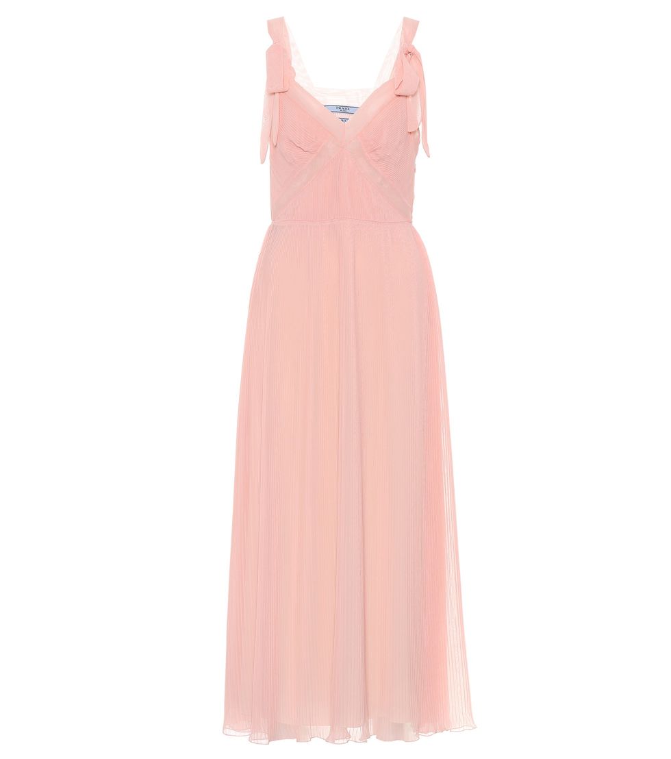 Clothing, Dress, Day dress, Pink, Gown, Peach, Cocktail dress, Neck, A-line, Formal wear, 