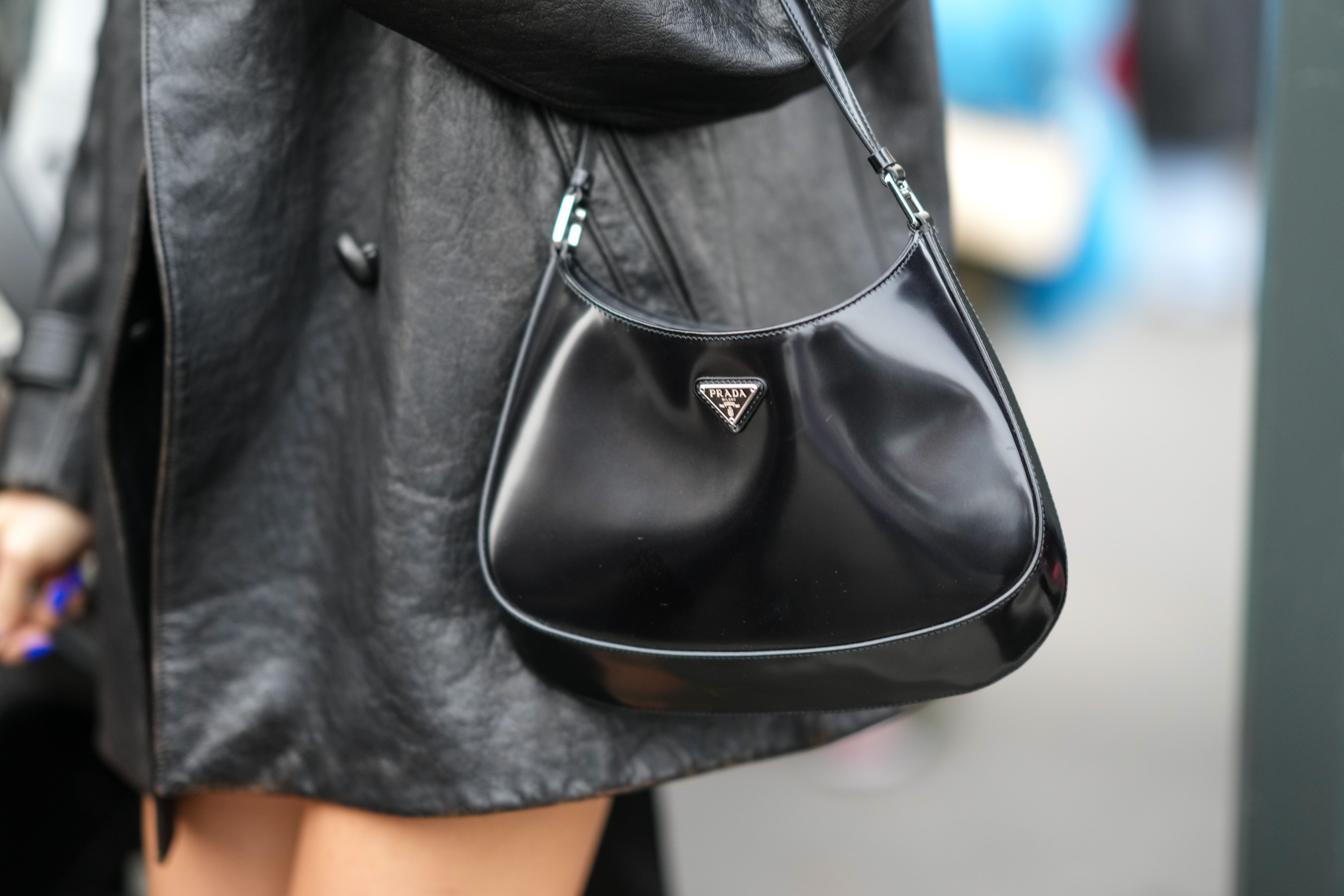 Prada Large Cleo Black Brushed Leather Shoulder Bag