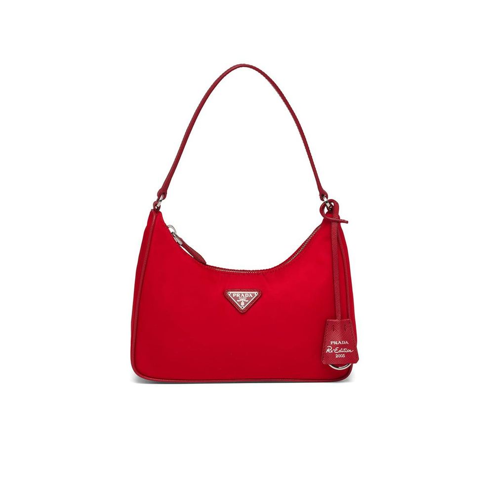 Handbag, Bag, Shoulder bag, Hobo bag, Red, Fashion accessory, Leather, Material property, Font, Luggage and bags, 