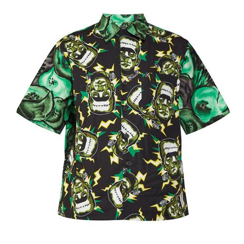 Clothing, Sleeve, Green, T-shirt, Pattern, Design, Active shirt, Button, Shirt, Top, 