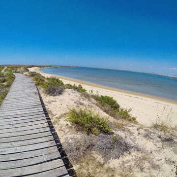 Shore, Beach, Coast, Boardwalk, Sea, Natural environment, Walkway, Sand, Sky, Ocean, 