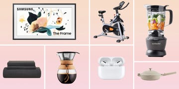 frame tv, workout bike, blender, our place pan, airpods, bodum coffee maker, flannel sheets