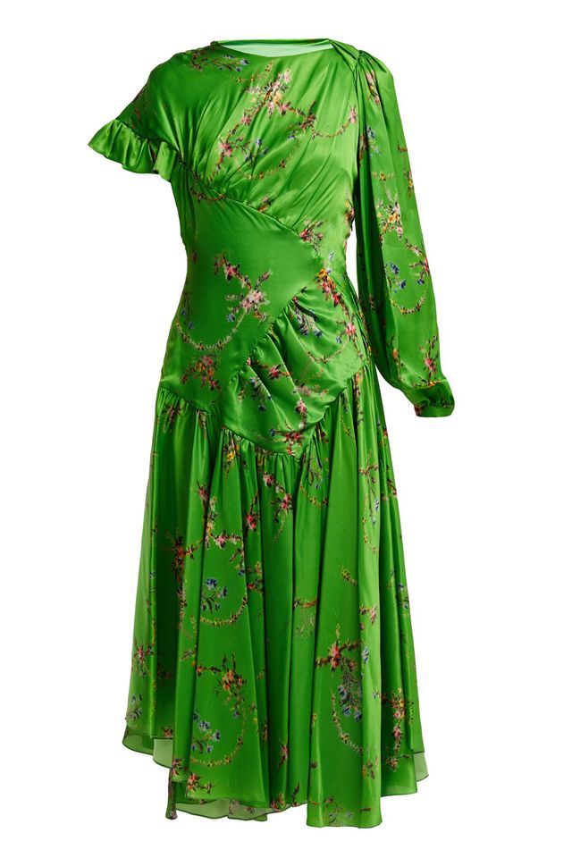 Green, Clothing, Dress, Day dress, Sleeve, Robe, Outerwear, Gown, Formal wear, Costume design, 