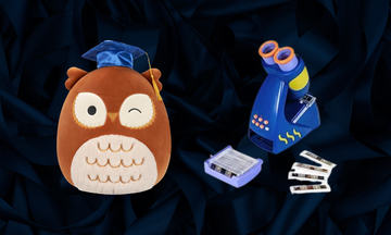 graduation squishmallow and geosafari jr microscrope