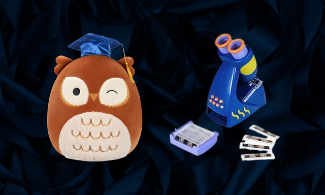 graduation squishmallow and geosafari jr microscrope