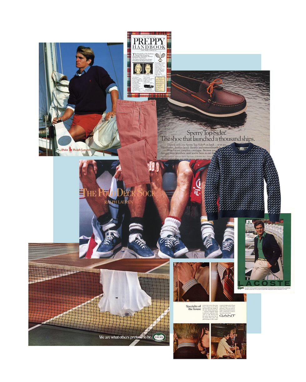 a collage of classic preppy style