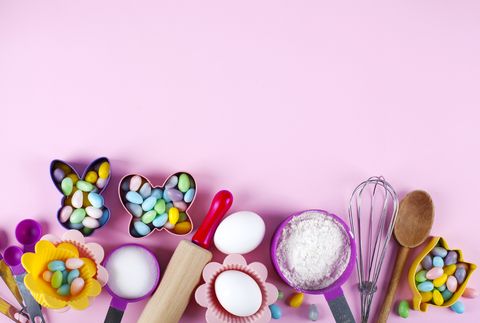 preparation for easter baking ingredients and kitchen items for baking