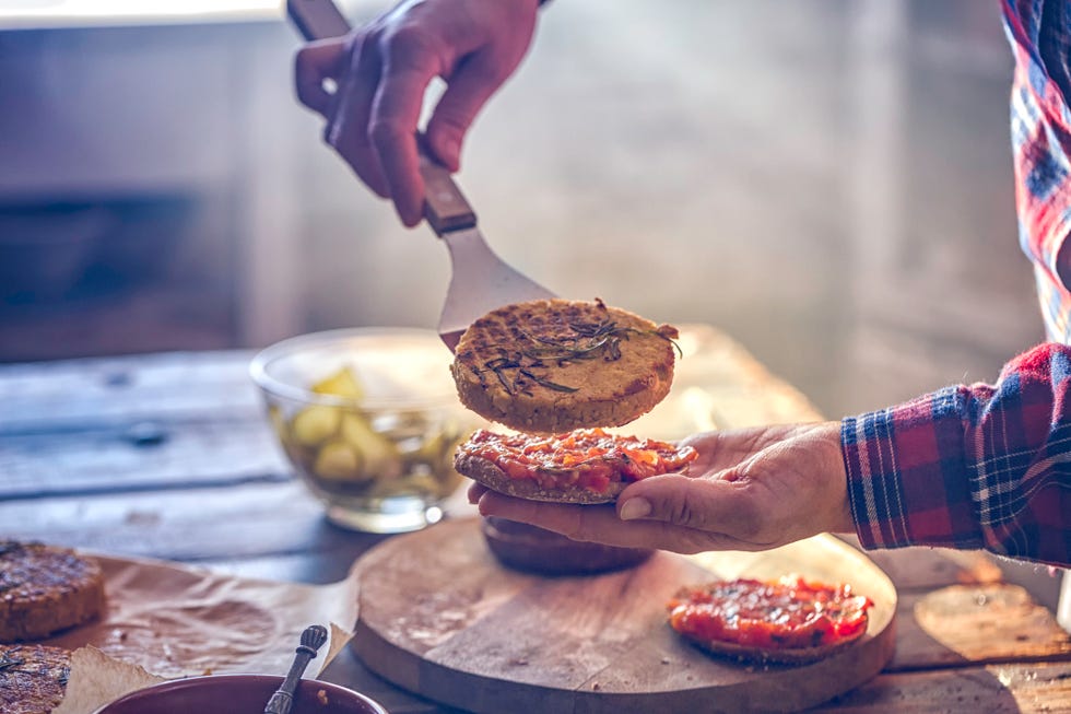 preparing vegetarian tofu burger