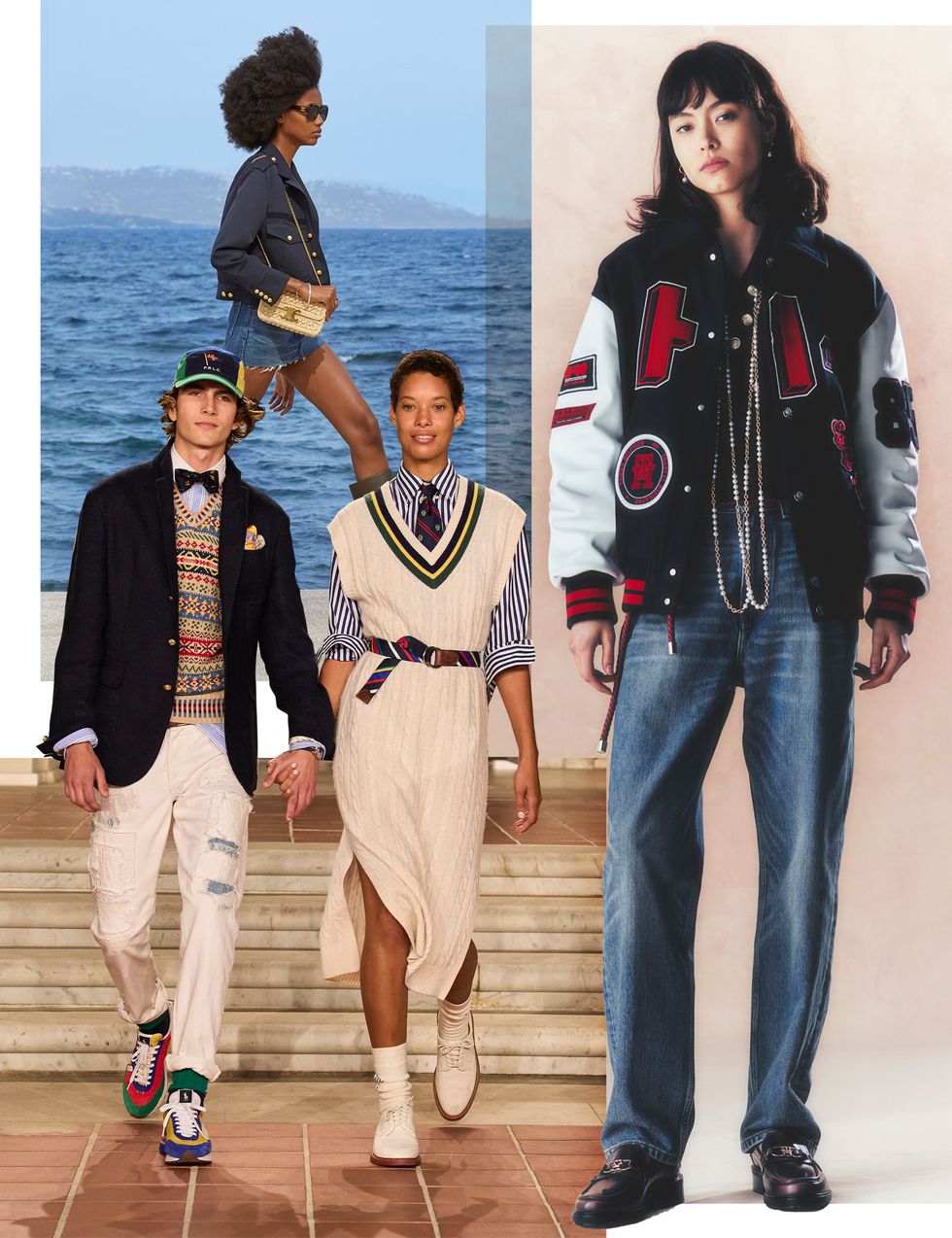 a collage of preppy styles in a roundup of bazaar american sportswear 2023