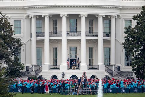 president trump delivers speech to supporters from white house balcony