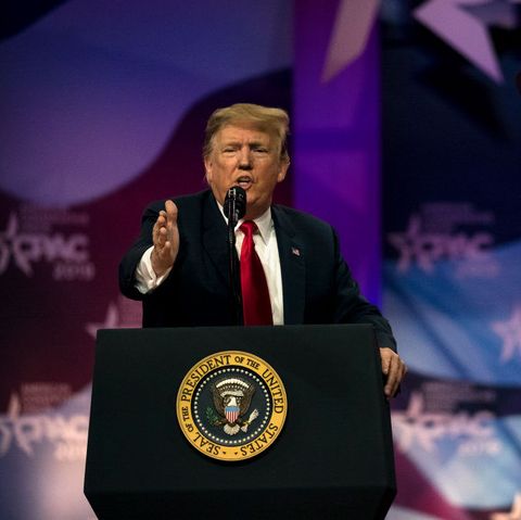U.S. President Donald Trump speaks at CPAC in National Harbor, Maryland...