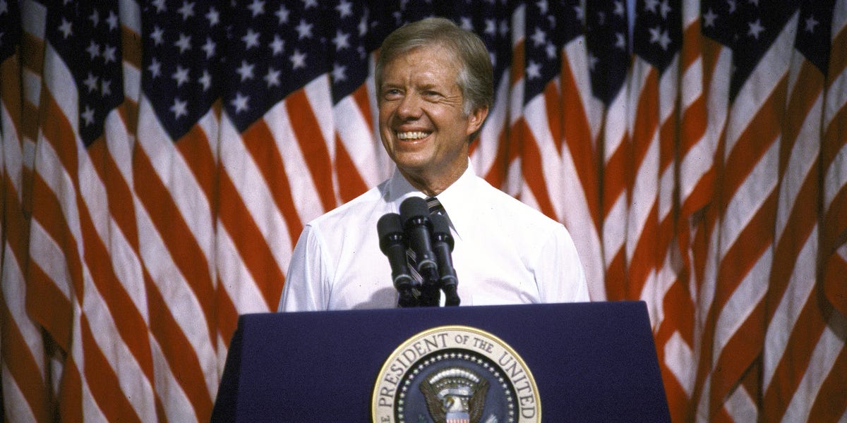 President Jimmy Carter speaking at Merced College president jimmy carter speaking at podium at merced college