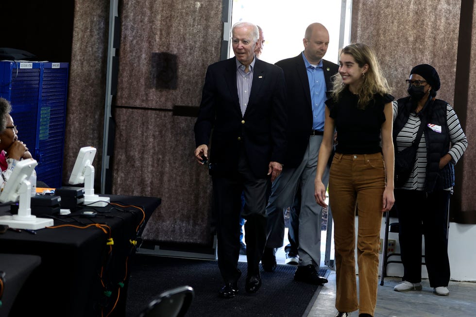 natalie biden voting at midterm elections with her grandfather