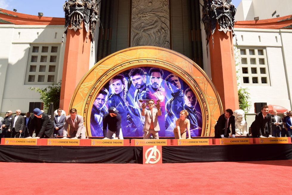 marvel studios' "avengers endgame" cast place their hand prints in cement at tcl chinese theatre imax forecourt