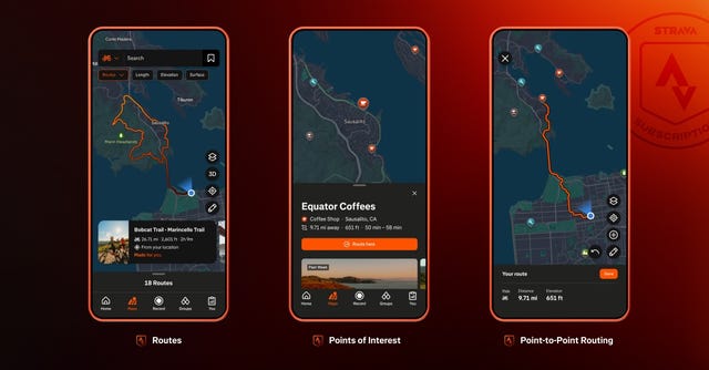 mobile application interface for route planning and points of interest