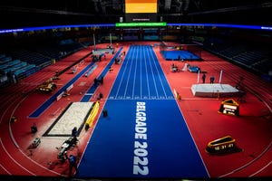 illustration picture shows the inside of the stark arena ahead of the iaaf world athletics indoor championships, in belgrade, serbia, tuesday 15 march 2022 the championships take place from 18 to 20 march belga photo jasper jacobs photo by jasper jacobs  belga mag  belga via afp photo by jasper jacobsbelga magafp via getty images