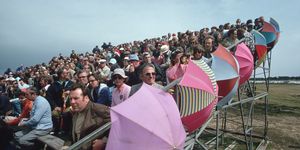 Spectators With Umbrellas in the Grandstands