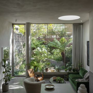 a living room with a large window