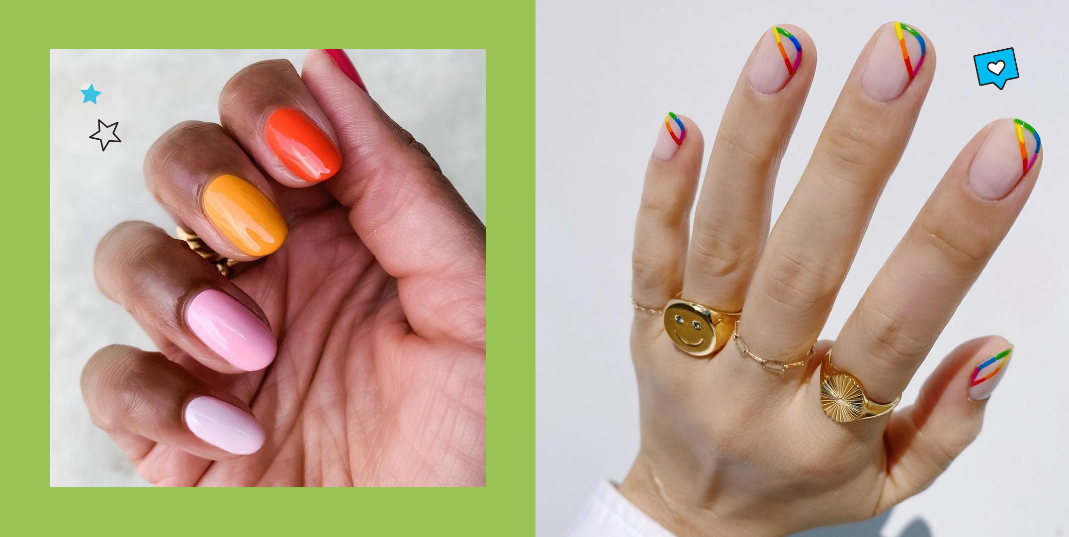 50 Trendy Summer Nail Colours & Designs : Bright Yellow & Nude Abstract  Nails